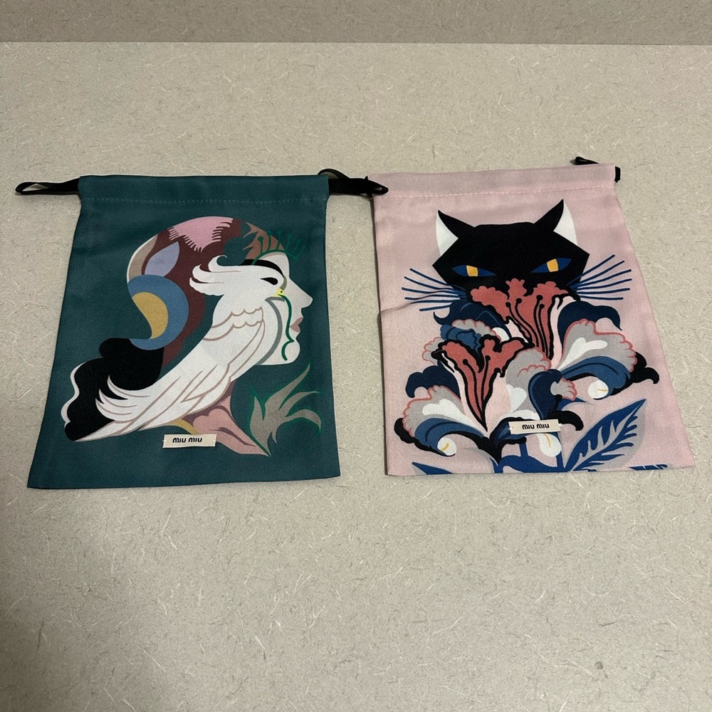 NEW AUTH MIU MIU ENVELOPE, POUCH, DUST BAG, SET OF 2, 9.25”x7”